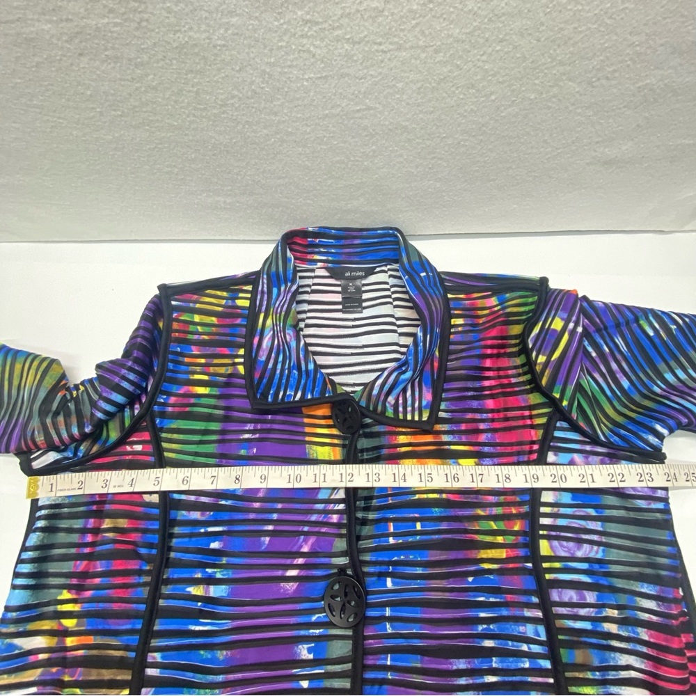 Ali Miles Womens XL 3/4 Sleeve Jacket Wearable Art Multicolor W/ Black Stripes - Picture 9 of 14